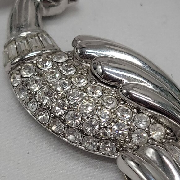 Vtg Monet Large Bird of Paradise Brooch Pin Pave Rhinestone Silver Tone Elegant - Picture 5 of 11
